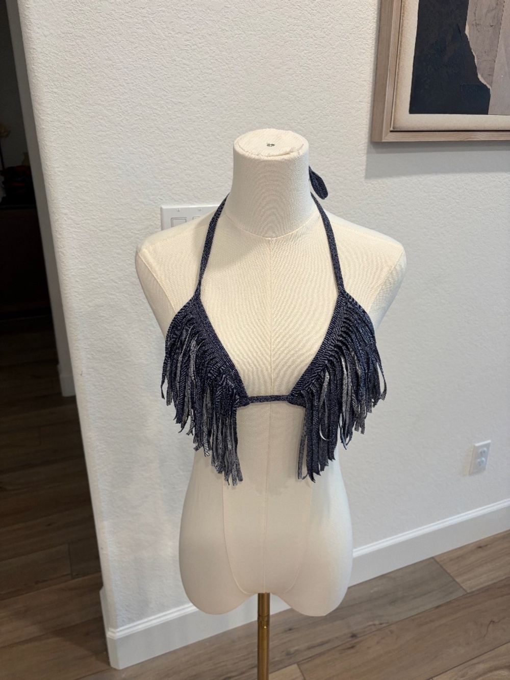 Stone Fox Swim Harlow Fringe Blue Bikini Top Size XL